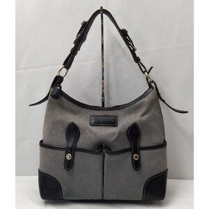 Dooney & Bourke Gray Canvas Leather Trim Front Pockets Zipper Hobo Shoulder Bag